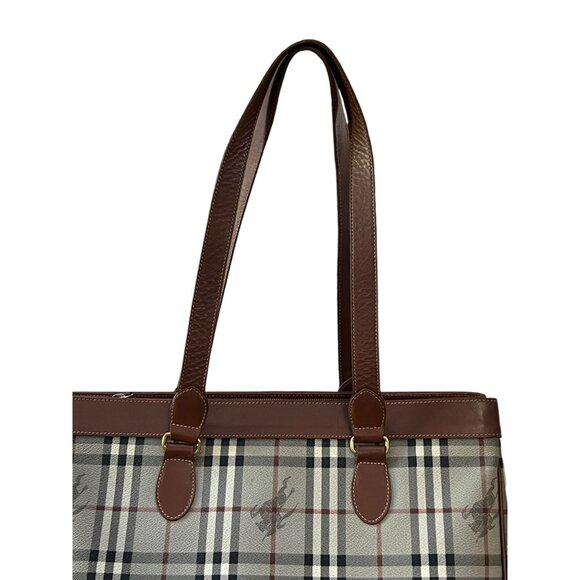 Burberry Haymarket Check Tote Gray Brown Bag Vintage Authentic Handbag - Picture 2 of 11